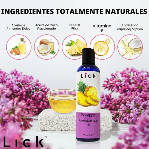 Vista 8 de Lick Aceite de masaje con sabor a piña con vitamina E, aceite corporal dulce comestible para masaje de parejas, mezcla de aceite de coco fraccionado