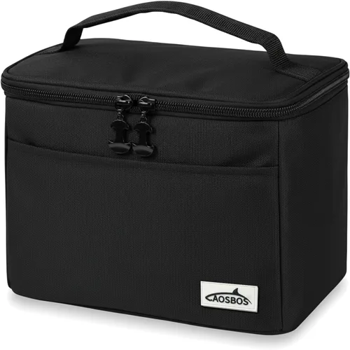 Vista 7 de Aosbos - Lonchera térmica negra para mujeres y hombres, pequeña bolsa térmica Se adapta a 6 latas de soda, 100% a prueba de fugas, diseño térmico