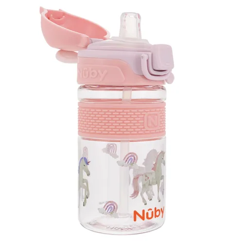 Vista 10 de Nuby Thirsty Kids Flip-it Bolt - Taza infantil Tapa abatible con cierre de botón - Boquilla de silicona de flujo libre y base duradera - Mariposas