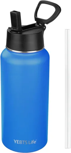 Vista 21 de Botella de agua aislada con popote, botella de agua deportiva de acero inoxidable aislada al vacío de 32 onzas, mantiene el frío y el calor, botella