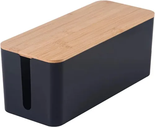 Vista 2 de Caja de almacenamiento de alambre de madera, 3 unidades, cable de datos, organizador de cables de alimentación, computadora para cables de TV
