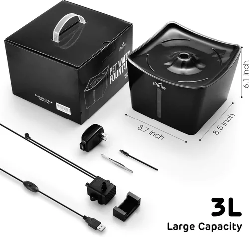 Vista 7 de iPettie Kamino - Fuente de agua para gatos, 101 onzas/3 litros, purificador de agua filtrado ultra silencioso, dispensador automático de agua
