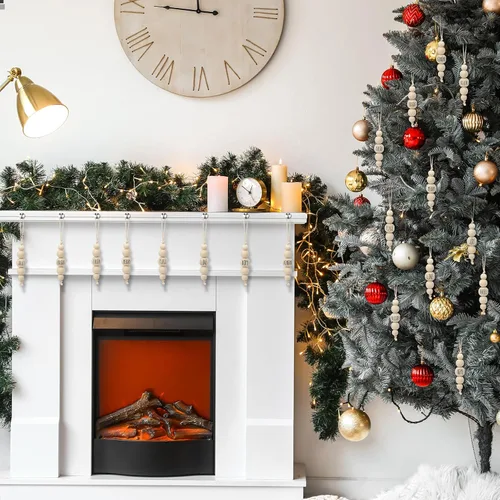 Vista 6 de 24 Piezas Adornos Navideños de Cuentas de Madera Estilo Granja para Árbol con Palabras de Bendición Decoraciones Rústicas Colgantes de Navidad