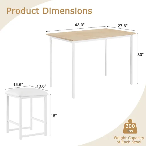Vista 2 de VECELO Mesa y sillas de cocina para 4, juego de comedor con sillas/taburetes de poliuretano, marco de metal resistente, mesa de madera, diseño que