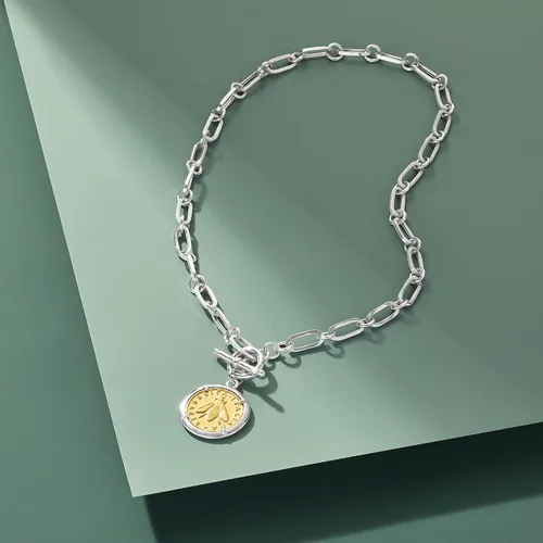 Vista 8 de Ross-Simons Italian Replica Bumblebee Lira Coin Necklace in 2-Tone Sterling Silver