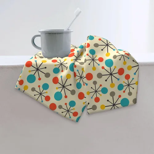 Vista 6 de Mid Century Fifties - Juego de 2 toallas de mano modernas atómicas retro para baño, suaves, absorbentes, amarillas, para baño, cocina, playa, spa