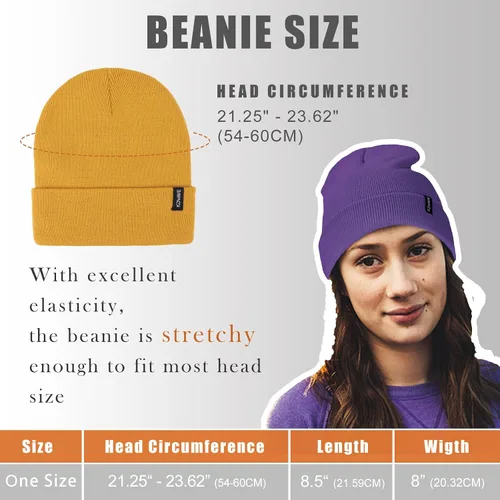 Vista 12 de Gorros de lana para mujeres y hombres, unisex, de punto suave, con puños, diseño de calavera, elástico, color sólido, sombreros de invierno