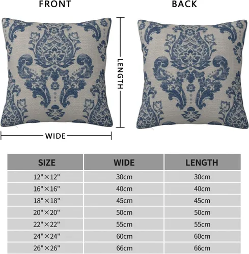 Vista 2 de Fundas de almohada de damasco azul real, decoración del hogar, sofá, rústico, para sala de estar, dormitorio, cama, cojín al aire libre, 16 x 16