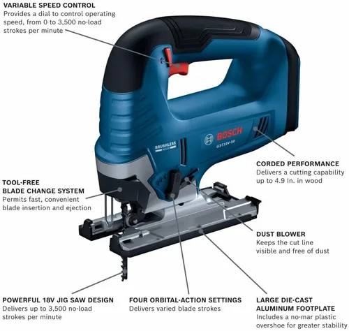 Vista 2 de BOSCH GST18V-50N 18V Sierra de calar con mango superior sin escobillas (herramienta desnuda)