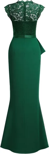 Vista 4 de MISSMAY Vestido largo de boda formal sin mangas con encaje floral retro para mujer