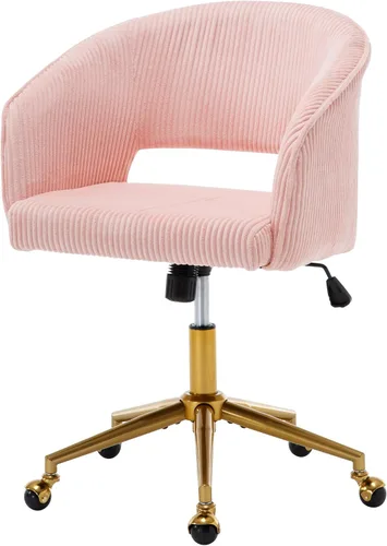 Vista 14 de Sillas de escritorio para oficina en casa Westice, silla de escritorio de terciopelo moderna, silla giratoria de tocador con base dorada ajustable