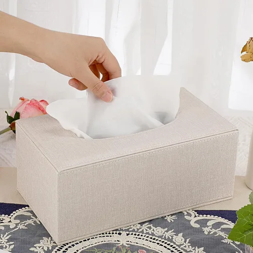 Vista 5 de Sumnacon Tissue Box Cover Rectangle Linen Tissue Box,Stylish Tissue Box Holder with Magnetic Bottom,Decorative Tissue Cover for Bathroom Toilet Beige
