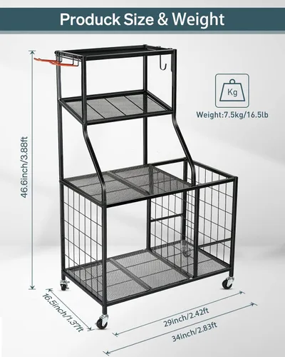 Vista 6 de AHOWPD Estante de pesas para gimnasio en casa, estante de almacenamiento para esterilla de yoga, estante de almacenamiento para mancuernas y pesas
