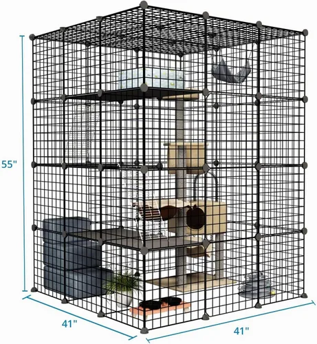 Vista 7 de Oneluck - Casa para gatos al aire libre, jaulas para gatos con puerta de entrada súper grande, balcón para gatos con plataformas de 41 pulgadas