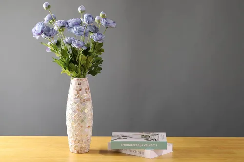 Vista 6 de Flores artificiales de seda, ranúnculo, flores falsas, 5 unidades, adecuadas para decoración de núcleos, creación floral de boda, arreglo floral Azul