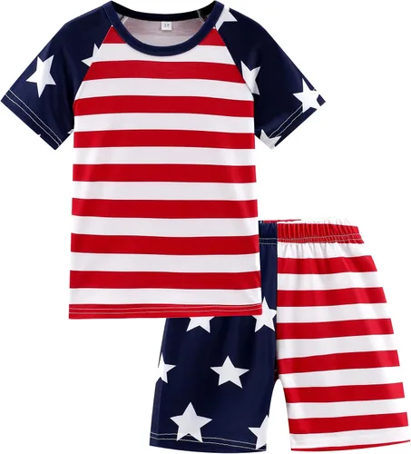 Vista 18 de Popshion Pijamas cortas de 2 piezas para niños pequeños, ropa de dormir de tiburón de tren, 100% algodón, pijamas de dinosaurio para niños pequeños