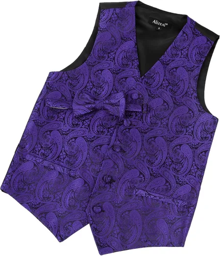 Vista 24 de Alizeal Conjunto de 2 piezas de corbata de lazo preatada de jacquard de cachemira con estampado floral clásico para niños