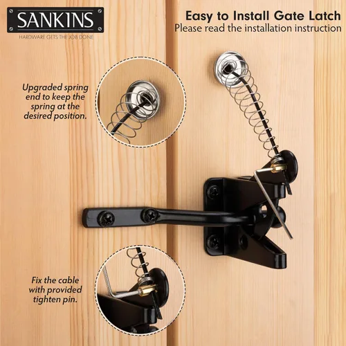 Vista 4 de Pestillo de puerta de bloqueo automático para valla de madera con tirador de cable de resorte, 1 unidad Automatic vinyl gate latch, post mount