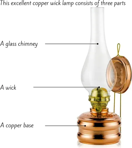 Vista 5 de Lámpara de aceite de cobre tradicional hecha a mano con chimenea de vidrio, linterna de queroseno vintage, lámpara de mecha oriental antigua