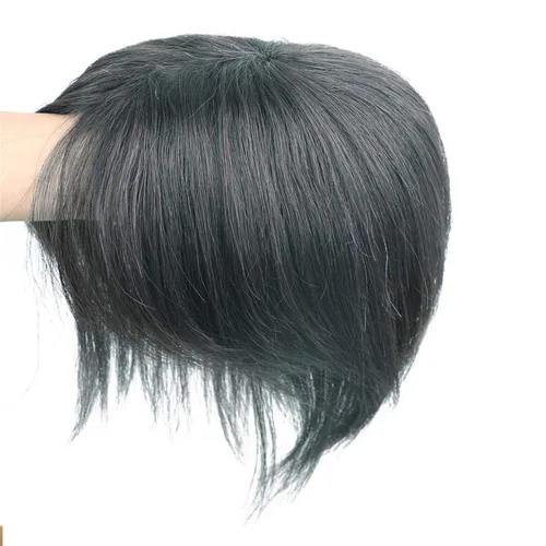 Vista 3 de Peluca de cabello humano con clip y flequillo, peluca para cabello fino para mujer, 8 pulgadas, marrón rojizo