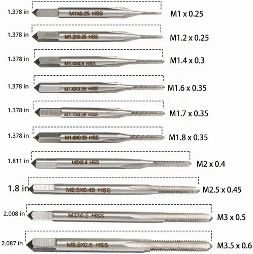 Vista 3 de 10pcs Micro Taps Bit Pequeño Mano Tornillo Rosca Machos M1-M3.5 con llave de grifo