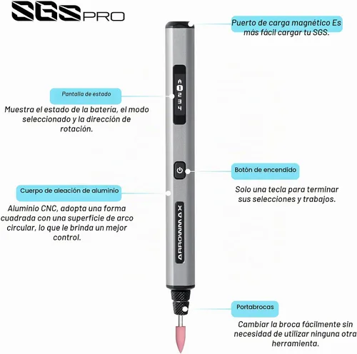 Vista 2 de AM ARROWMAX Mini bolígrafo de grabado, herramienta giratoria con 42 puntas, funda de aluminio, control de movimiento inteligente, OLED, aplicación