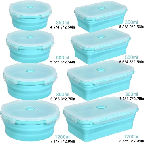 Vista 2 de Yaomiao Paquete de 16 Recipientes Plegables de Almacenamiento de Alimentos con Tapa, 8 Piezas de Tazón de Almacenamiento Rectangular y 8 Piezas