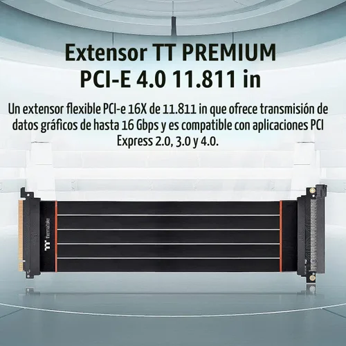 Vista 2 de Thermaltake TT Premium PCI-E 4.0 Alta Velocidad Flexible Extensor Elevador Cable 11.811 in AC-058-CO1OTN-C1