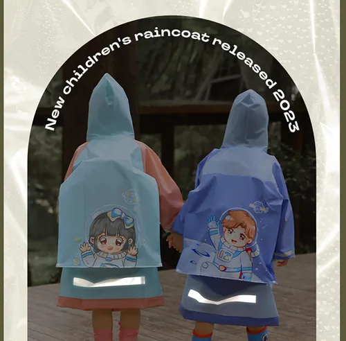 Vista 6 de Poncho de lluvia con capucha para niños y niñas, impermeable y duradero para exteriores, impermeable