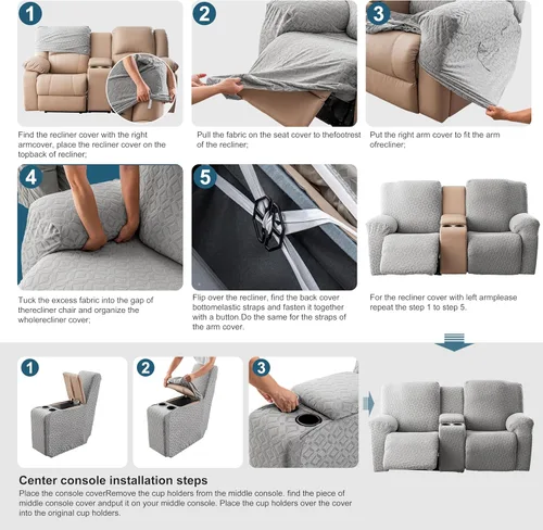 Vista 27 de Gennia Funda Impermeable para Silla Reclinable, Fundas Elásticas para Sofá Reclinable con Bolsillos, Fundas Lavables para Silla Reclinable Lazy Boy