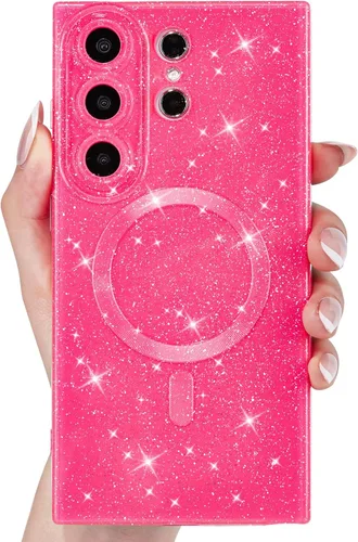 Vista 31 de Svanove Funda magnética con purpurina para Samsung Galaxy S22, compatible con Magsafe Cute, brillante, brillante, estética, dura y brillante