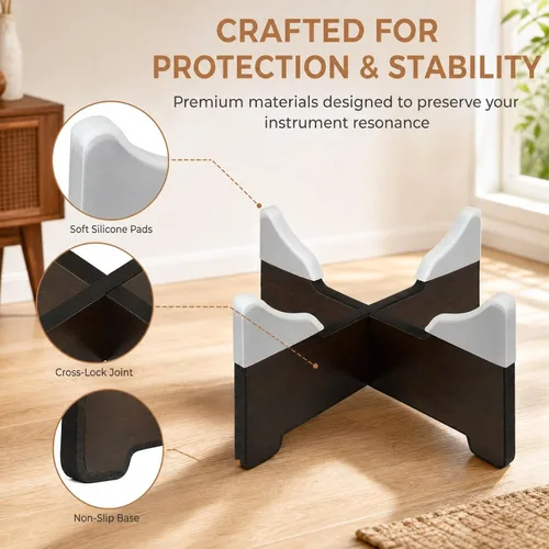 Vista 3 de Soporte de tambor de lengua de madera ajustable con almohadilla antideslizante de silicona, soporte para exhibición y rendimiento de tambor
