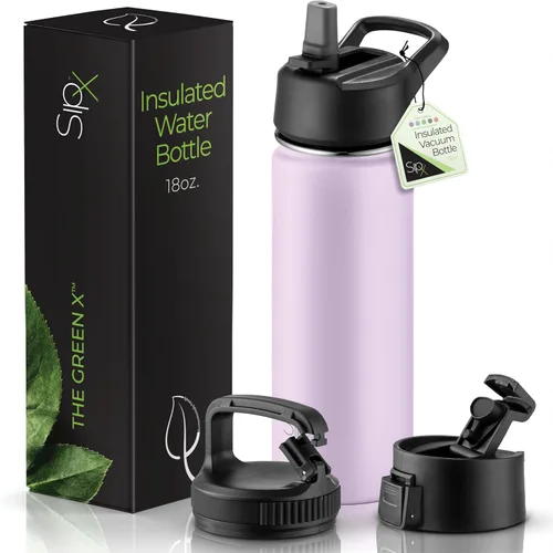 Vista 36 de SIPX™ Botella de Agua Aislada de 18 oz con 3 Tapas – Acero Inoxidable a Prueba de Fugas, Triple Aislamiento – Frío 24 Horas/Caliente 12 Horas
