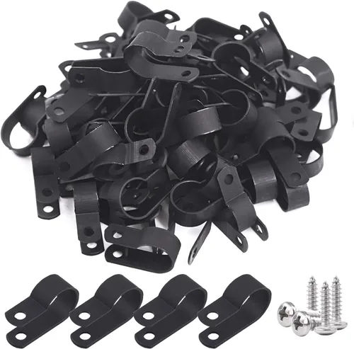Vista 11 de Glarks 120 abrazaderas de alambre de nailon negro de 1/2 pulgada para montaje de tornillo tipo R con 120 tornillos para kit de cable, conducto