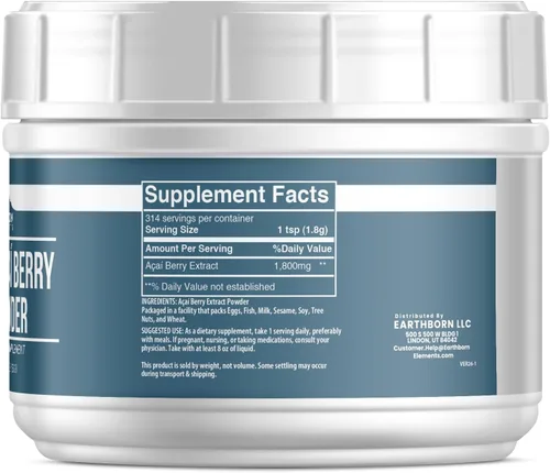 Vista 2 de Earthborn Elements Acai Berry en polvo, 1.25 libras, superalimentos, batidos y batidos