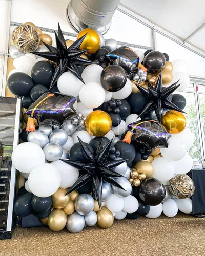 Vista 5 de 3 globos de aluminio con forma de estrella de explosión 3D de 26 pulgadas, globos de aluminio negro con forma de cono de estrella para cumpleaños