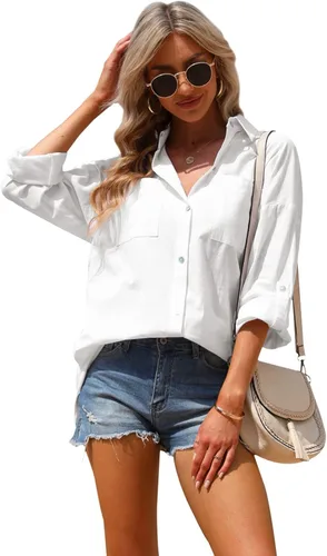 Vista 3 de Blusa de manga larga con botones para mujer, de gran tamaño, holgada, casual, elegante