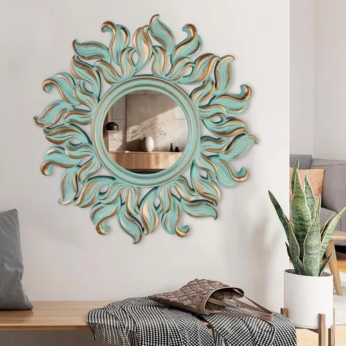 Vista 5 de Espejo decorativo de pared, espejo verde redondo, 10 x 10 pulgadas