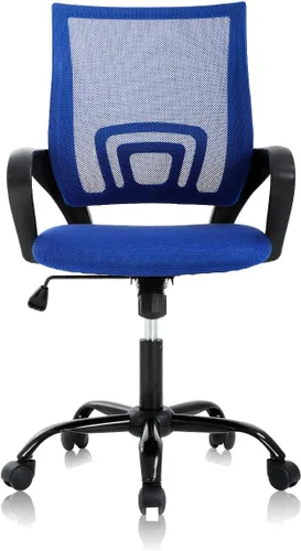 Vista 8 de Silla de escritorio para computadora, ergonómica, respaldo medio, silla de malla con soporte lumbar y reposabrazos, moderna, altura ajustable Negro