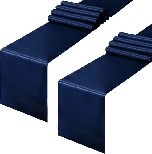 Vista 40 de Horbaunal - Juego de 12 caminos de mesa de satén azul claro de 12 x 108 pulgadas, caminos de mesa suaves para bodas, banquetes, fiestas de cumpleaños