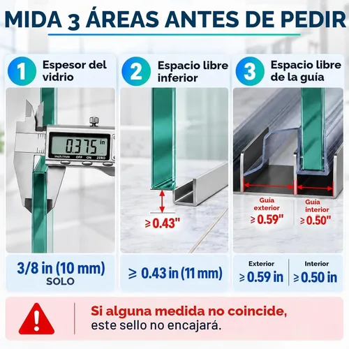 Vista 2 de Sello inferior para puerta corrediza de ducha para vidrio sin