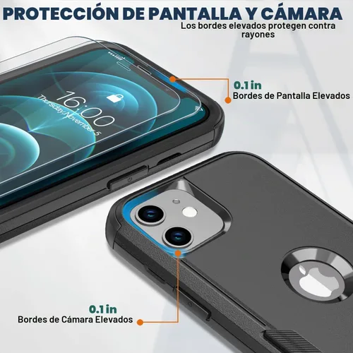Vista 3 de Funda para iPhone 12, 2 protectores de pantalla de vidrio templado, 10 pies a prueba de caídas, antideslizante, a prueba de golpes, para iPhone 12