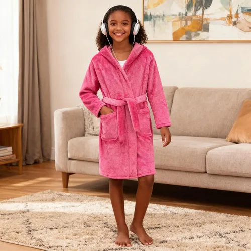 Vista 62 de E.W Apparel Bata de baño de forro polar con capucha para niños, bata suave y mullida para niños pequeños