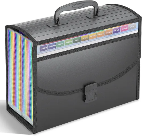 Vista 8 de TOPCJ Organizador de archivos de acordeón, carpeta de archivos expansible, carpetas de archivos portátiles, caja de archivos de 13 bolsillos con asa
