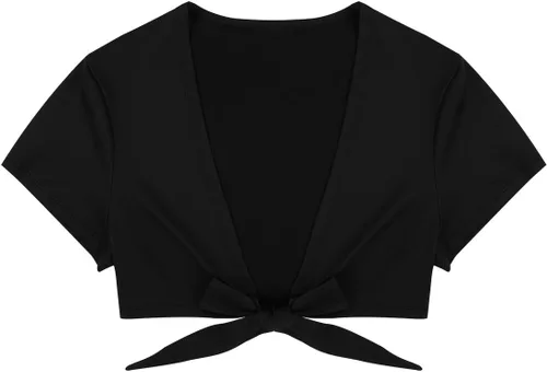 Vista 3 de Cárdigan corto de manga corta con cuello en V profundo y lazo frontal para mujer