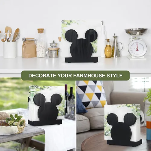 Vista 11 de Servilletero de madera negro para cocina, baño, accesorios de decoración de escritorio lindos Wood Napkins Holder for Table Party Office Cocktail