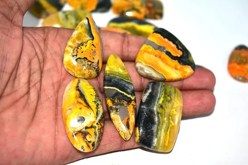 Vista 3 de Lote de cabujones de piedras preciosas sueltas de jaspe abejorro natural, piedra preciosa suelta para fabricación de joyas, cristales curativos