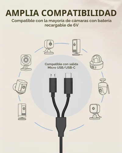 Vista 4 de Panel solar para cámaras de seguridad, cargador de batería solar de 6 W con micro USB y USB-C, impermeable IP67 con montaje ajustable de 360 ° 3-NO