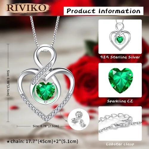 Vista 5 de RIVIKO Collar con símbolo de corazón infinito para mujer, plata de ley 925, delicado colgante de corazón para el día de San Valentín, día