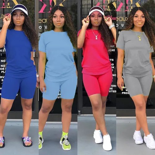 Vista 6 de AOMONI Conjunto de dos piezas para mujer, conjunto corto casual de manga corta de verano